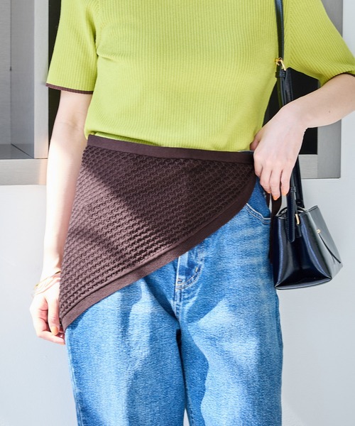 ROPE' PICNIC(ロペピクニック)の「シャーベットニット 透かし編みニットスカーフ/UVケア(バンダナ/スカーフ・レディース・ミント/ダークブラウン/オフホワイト・FREE)」の3枚目の写真