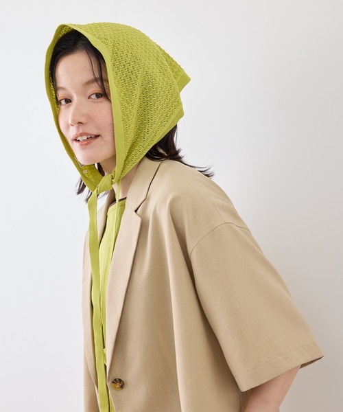 ROPE' PICNIC(ロペピクニック)の「シャーベットニット 透かし編みニットスカーフ/UVケア(バンダナ/スカーフ・レディース・ミント/ダークブラウン/オフホワイト・FREE)」の8枚目の写真