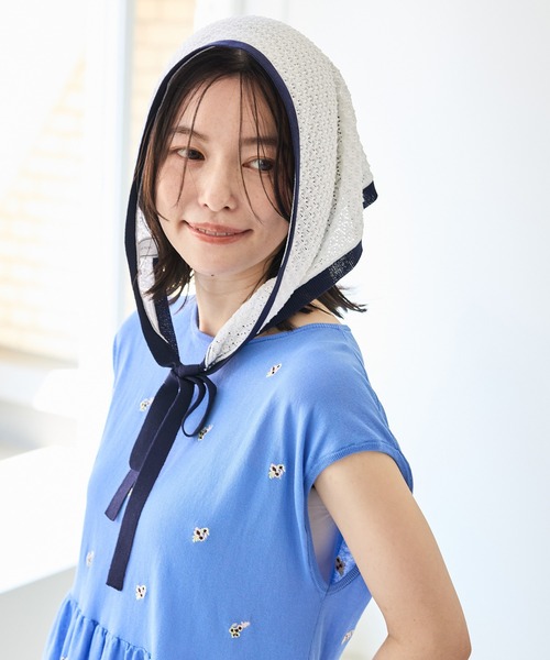 ROPE' PICNIC(ロペピクニック)の「シャーベットニット 透かし編みニットスカーフ/UVケア(バンダナ/スカーフ・レディース・ミント/ダークブラウン/オフホワイト・FREE)」の21枚目の写真