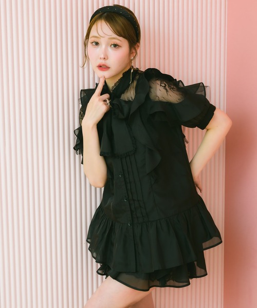 couture BY ROJITA(クチュールバイロジータ)の「【セットアップ対応】シアーチュニックブラウス(シャツ/ブラウス・レディース・ピンクベージュ/ブラック/ブルー/マルチ・FREE)」の7枚目の写真
