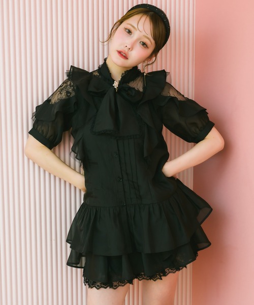 couture BY ROJITA(クチュールバイロジータ)の「【セットアップ対応】シアーチュニックブラウス(シャツ/ブラウス・レディース・ピンクベージュ/ブラック/ブルー/マルチ・FREE)」の8枚目の写真