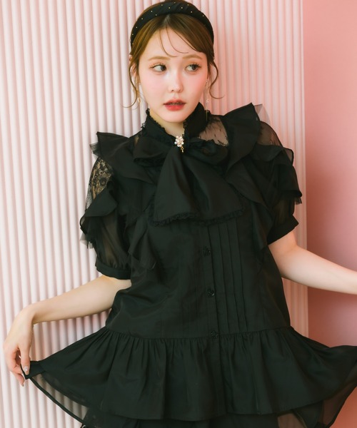couture BY ROJITA(クチュールバイロジータ)の「【セットアップ対応】シアーチュニックブラウス(シャツ/ブラウス・レディース・ピンクベージュ/ブラック/ブルー/マルチ・FREE)」の9枚目の写真