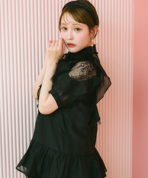 couture BY ROJITA(クチュールバイロジータ)の「【セットアップ対応】シアーチュニックブラウス(シャツ/ブラウス・レディース・ピンクベージュ/ブラック/ブルー/マルチ・FREE)」の10枚目の写真
