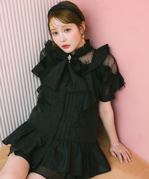 couture BY ROJITA(クチュールバイロジータ)の「【セットアップ対応】シアーチュニックブラウス(シャツ/ブラウス・レディース・ピンクベージュ/ブラック/ブルー/マルチ・FREE)」の11枚目の写真