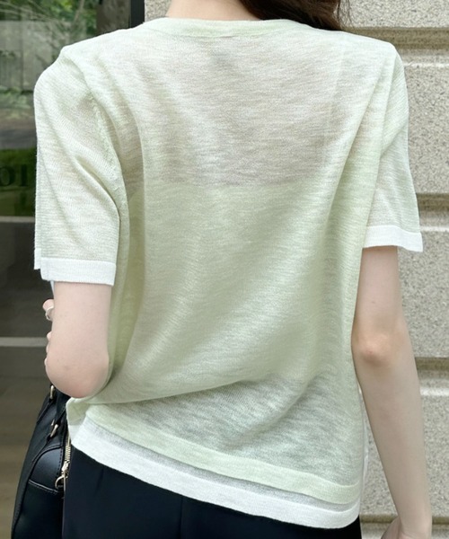 Ada.(エイダ)の「レイヤード風 バイカラー ショート丈 半袖 カットソー(Tシャツ/カットソー・レディース・グリーン/グレー/アイボリー・FREE)」の12枚目の写真