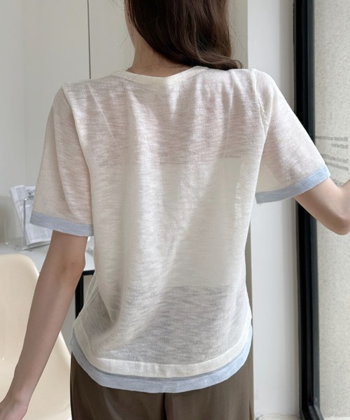 Ada.(エイダ)の「レイヤード風 バイカラー ショート丈 半袖 カットソー(Tシャツ/カットソー・レディース・グリーン/グレー/アイボリー・FREE)」の8枚目の写真