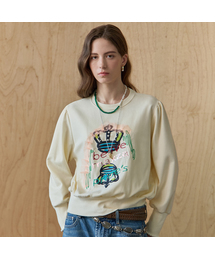 クラウンアップリケ刺繍マンツーマンTシャツ