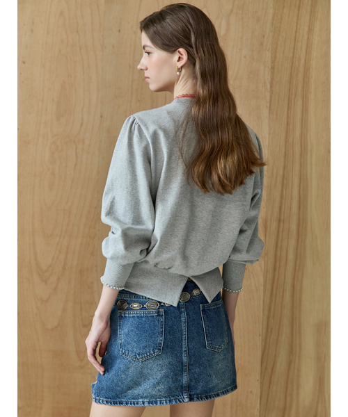 MAXZA（マージャコレクション）の「クラウンアップリケ刺繍マンツーマンTシャツ（スウェット・レディース・グレー/アイボリー・FREE）」の6枚目の写真