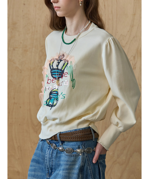 MAXZA（マージャコレクション）の「クラウンアップリケ刺繍マンツーマンTシャツ（スウェット・レディース・グレー/アイボリー・FREE）」の7枚目の写真