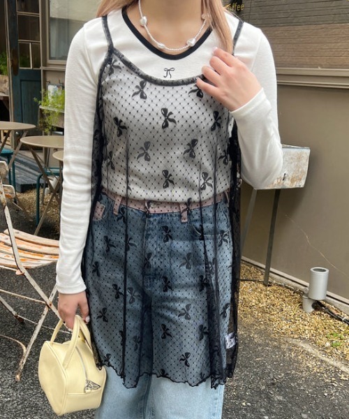SOLLON.(ソルロン)の「リボンシアーキャミソールワンピース(ワンピース・レディース・ブラック・FREE)」の5枚目の写真