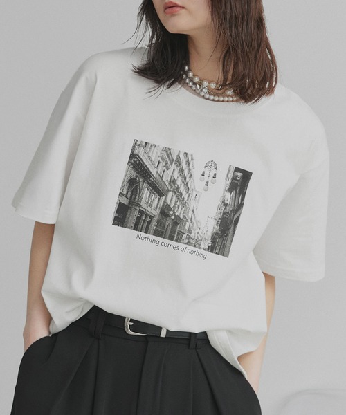ad thie(アドティエ)の「アソート フォトプリント Tシャツ(Tシャツ/カットソー・レディース・ピンク/ブラック/チャコール/ホワイト系2/ホワイト系1・FREE)」の2枚目の写真