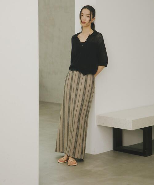 URBAN RESEARCH DOORS(アーバンリサーチドアーズ)の「Linen Stripe I-Line Skirt(スカート・レディース・ナチュラル・MEDIUM/SMALL)」の4枚目の写真