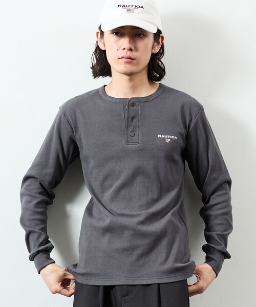 NAUTICA(ノーティカ)の「NAUTICA/ノーティカ Essentials タイトフィット L/S ヘンリーネック ピグメントTシャツ(Tシャツ/カットソー・メンズ・チャコールグレー/ネイビー/オリーブ・SMALL/MEDIUM/LARGE)」の9枚目の写真
