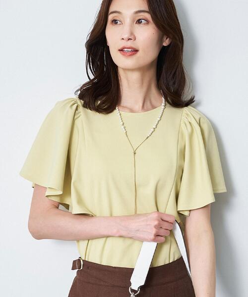 Reflect(リフレクト)の「【UVカット/接触冷感/吸水速乾】フレアスリーブトップス(Tシャツ/カットソー・レディース・ダークブラウン/ネイビー/ホワイト/ライトイエロー系・09/11/13)」の4枚目の写真