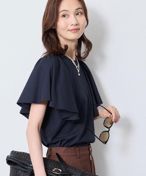 Reflect(リフレクト)の「【UVカット/接触冷感/吸水速乾】フレアスリーブトップス(Tシャツ/カットソー・レディース・ダークブラウン/ネイビー/ホワイト/ライトイエロー系・09/11/13)」の3枚目の写真