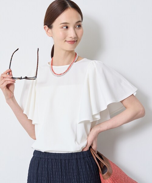 Reflect(リフレクト)の「【UVカット/接触冷感/吸水速乾】フレアスリーブトップス(Tシャツ/カットソー・レディース・ダークブラウン/ネイビー/ホワイト/ライトイエロー系・09/11/13)」の5枚目の写真