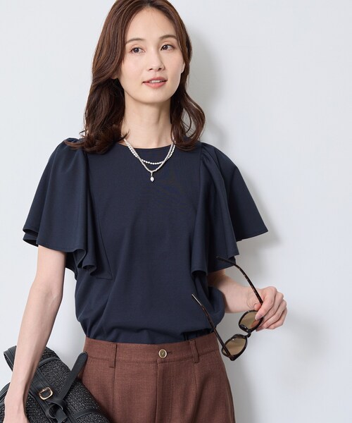 Reflect(リフレクト)の「【UVカット/接触冷感/吸水速乾】フレアスリーブトップス(Tシャツ/カットソー・レディース・ダークブラウン/ネイビー/ホワイト/ライトイエロー系・09/11/13)」の18枚目の写真