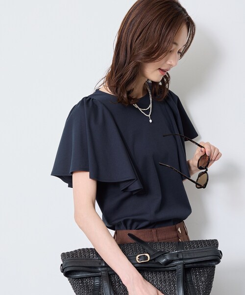 Reflect(リフレクト)の「【UVカット/接触冷感/吸水速乾】フレアスリーブトップス(Tシャツ/カットソー・レディース・ダークブラウン/ネイビー/ホワイト/ライトイエロー系・09/11/13)」の16枚目の写真