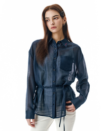 SECONDMONO（セカンドモノローグ）の「Sheer Side Tuck Oversized Fit Shirt [NAVY]_SEWSH009NAVY（シャツ/ブラウス）」