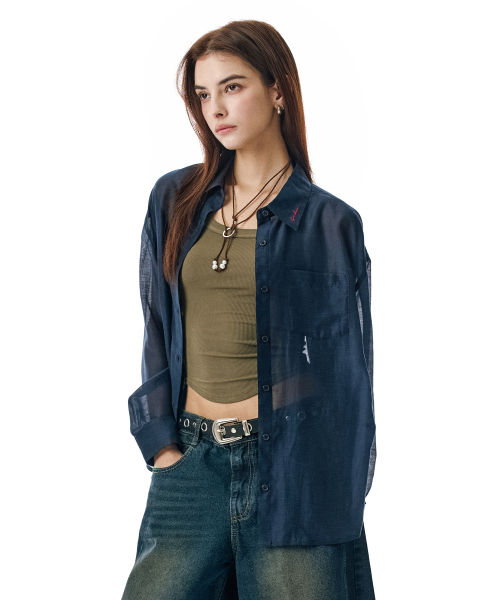 SECONDMONO（セカンドモノローグ）の「Sheer Side Tuck Oversized Fit Shirt [NAVY]_SEWSH009NAVY（シャツ/ブラウス・レディース・その他・F）」の5枚目の写真