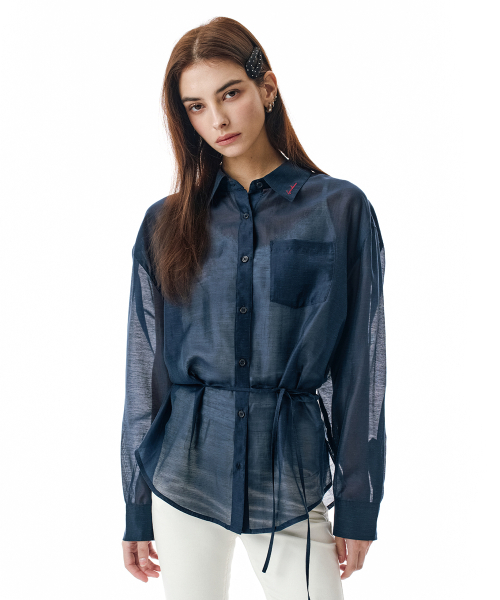 SECONDMONO（セカンドモノローグ）の「Sheer Side Tuck Oversized Fit Shirt [NAVY]_SEWSH009NAVY（シャツ/ブラウス・レディース・その他・F）」の6枚目の写真