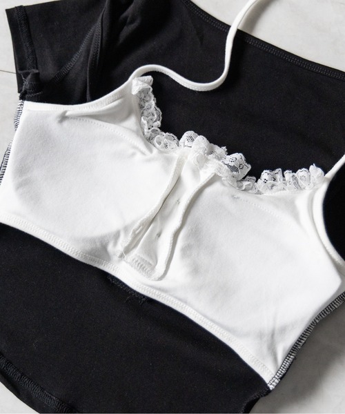 me+em select（ミームセレクト）の「【 ２color 】レースレイヤードドッキングスクエアネックＴシャツ ／ Lace layered docking square neck T-shirt（Tシャツ/カットソー・レディース・ブラック/ホワイト・FREE）」の8枚目の写真