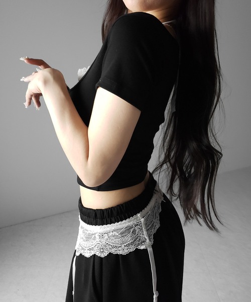 me+em select（ミームセレクト）の「【 ２color 】レースレイヤードドッキングスクエアネックＴシャツ ／ Lace layered docking square neck T-shirt（Tシャツ/カットソー・レディース・ブラック/ホワイト・FREE）」の16枚目の写真