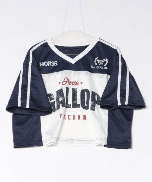 WESTSEA(ウエストシー)の「ヴィンテージライク メッシュゲームシャツ クロップド丈 Vネック ユニフォームTEE 半袖 レディース(Tシャツ/カットソー・レディース・ブルー/ネイビー/ピンク/イエロー・FREE)」の13枚目の写真