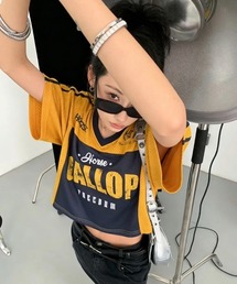ヴィンテージライク メッシュゲームシャツ クロップド丈 Vネック ユニフォームTEE 半袖 レディース