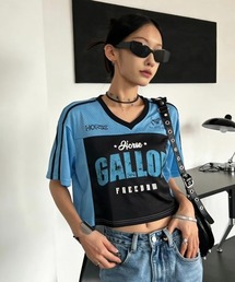 ヴィンテージライク メッシュゲームシャツ クロップド丈 Vネック ユニフォームTEE 半袖 レディース
