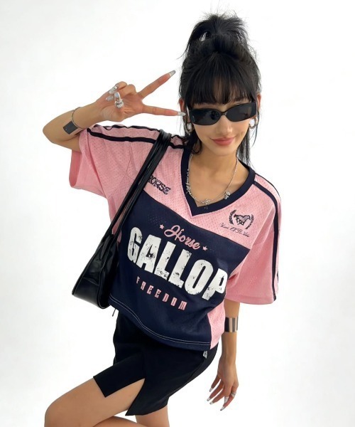 WESTSEA(ウエストシー)の「ヴィンテージライク メッシュゲームシャツ クロップド丈 Vネック ユニフォームTEE 半袖 レディース(Tシャツ/カットソー・レディース・ブルー/ネイビー/ピンク/イエロー・FREE)」の20枚目の写真