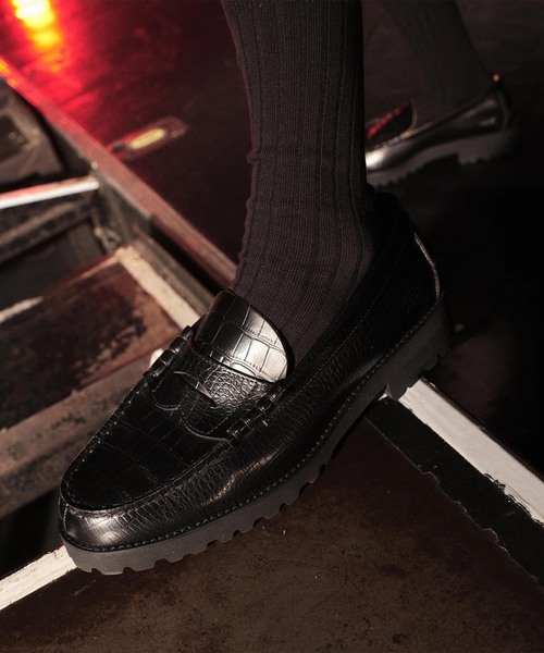 The Kenford Fineshoes EMBOSSED LOAFERS / BLACK CROCODILE COMBI