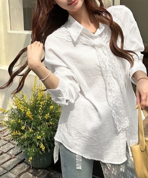 Miniministore(ミニミニストア)の「レースタイシャツレディースゆったりシャツ(シャツ/ブラウス・レディース・ブルー/ホワイト・FREE)」の12枚目の写真