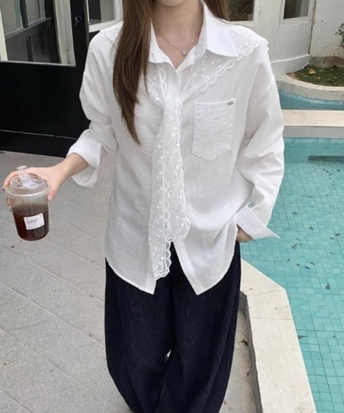 Miniministore(ミニミニストア)の「レースタイシャツレディースゆったりシャツ(シャツ/ブラウス・レディース・ブルー/ホワイト・FREE)」の18枚目の写真