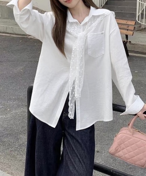 Miniministore(ミニミニストア)の「レースタイシャツレディースゆったりシャツ(シャツ/ブラウス・レディース・ブルー/ホワイト・FREE)」の19枚目の写真