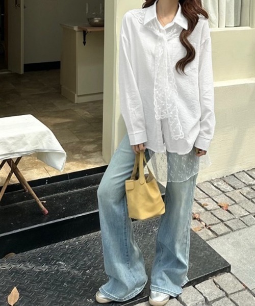 Miniministore(ミニミニストア)の「レースタイシャツレディースゆったりシャツ(シャツ/ブラウス・レディース・ブルー/ホワイト・FREE)」の22枚目の写真