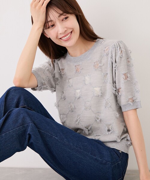 Jayro（ジャイロ）の「ラメジャガードフリンジプルオーバー（ニット/セーター・レディース・ダークブラウン/グレー/ホワイト系その他・FREE）」の8枚目の写真