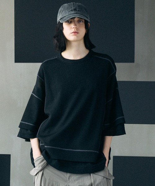 MAISON SPECIAL(メゾンスペシャル)の「《UNISEX》Different Materials Docking Prime-Over Dry Waffle T-shirt/異素材ドッキングプライムオーバードライワッフルTシャツ【MAISON SPECIAL/メゾンスペシャル】(Tシャツ/カットソー・メンズ・ブラック/ブルー/ライトグレー・2/1/0)」の2枚目の写真