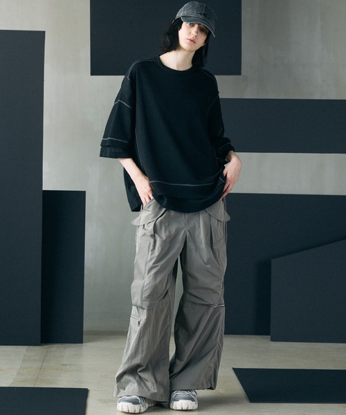 MAISON SPECIAL(メゾンスペシャル)の「《UNISEX》Different Materials Docking Prime-Over Dry Waffle T-shirt/異素材ドッキングプライムオーバードライワッフルTシャツ【MAISON SPECIAL/メゾンスペシャル】(Tシャツ/カットソー・メンズ・ブラック/ブルー/ライトグレー・2/1/0)」の6枚目の写真