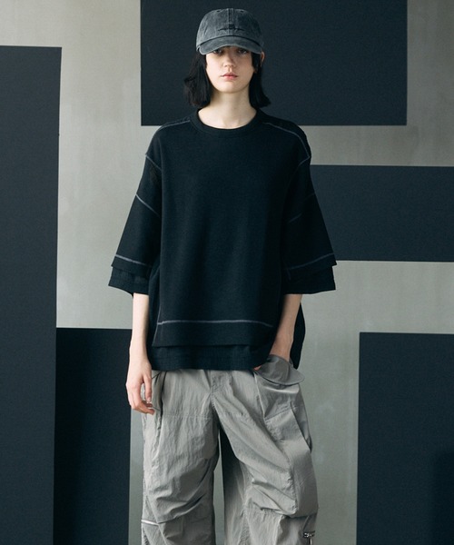 MAISON SPECIAL(メゾンスペシャル)の「《UNISEX》Different Materials Docking Prime-Over Dry Waffle T-shirt/異素材ドッキングプライムオーバードライワッフルTシャツ【MAISON SPECIAL/メゾンスペシャル】(Tシャツ/カットソー・メンズ・ブラック/ブルー/ライトグレー・2/1/0)」の7枚目の写真