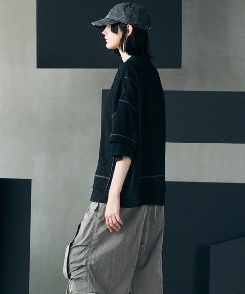 MAISON SPECIAL(メゾンスペシャル)の「《UNISEX》Different Materials Docking Prime-Over Dry Waffle T-shirt/異素材ドッキングプライムオーバードライワッフルTシャツ【MAISON SPECIAL/メゾンスペシャル】(Tシャツ/カットソー・メンズ・ブラック/ブルー/ライトグレー・2/1/0)」の4枚目の写真