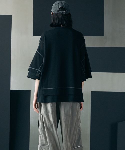 MAISON SPECIAL(メゾンスペシャル)の「《UNISEX》Different Materials Docking Prime-Over Dry Waffle T-shirt/異素材ドッキングプライムオーバードライワッフルTシャツ【MAISON SPECIAL/メゾンスペシャル】(Tシャツ/カットソー・メンズ・ブラック/ブルー/ライトグレー・2/1/0)」の5枚目の写真