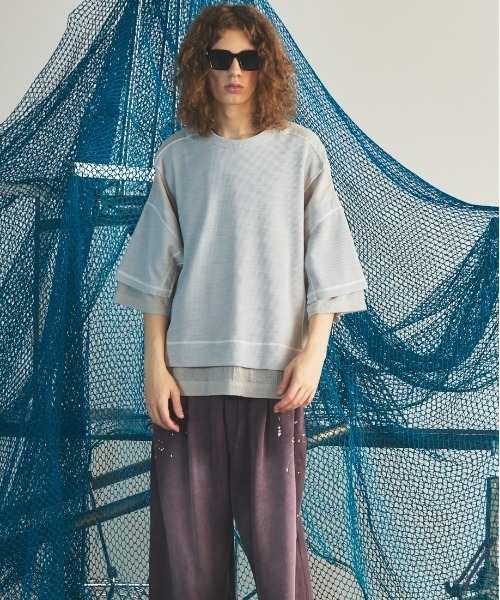 MAISON SPECIAL(メゾンスペシャル)の「《UNISEX》Different Materials Docking Prime-Over Dry Waffle T-shirt/異素材ドッキングプライムオーバードライワッフルTシャツ【MAISON SPECIAL/メゾンスペシャル】(Tシャツ/カットソー・メンズ・ブラック/ブルー/ライトグレー・2/1/0)」の20枚目の写真