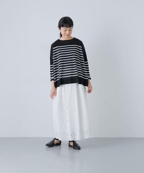 かぐれ（カグレ）の「シアーコットンボーダーボートネック（ニット/セーター・レディース・ブラック/オフホワイト・FREE）」の11枚目の写真