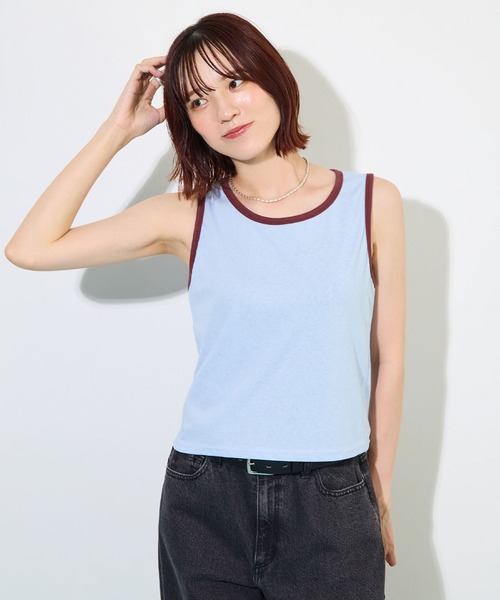 ABYS(アビス)の「【夏から秋まで着回せる】配色パイピングタンクトップ(タンクトップ・レディース・ブルー/ブラウン/ネイビー・FREE)」の1枚目の写真