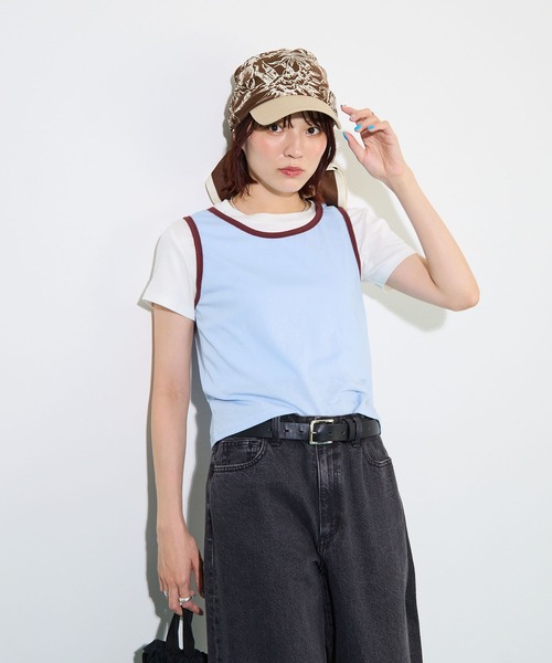ABYS(アビス)の「【夏から秋まで着回せる】配色パイピングタンクトップ(タンクトップ・レディース・ブルー/ブラウン/ネイビー・FREE)」の4枚目の写真