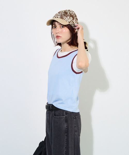 ABYS(アビス)の「【夏から秋まで着回せる】配色パイピングタンクトップ(タンクトップ・レディース・ブルー/ブラウン/ネイビー・FREE)」の5枚目の写真