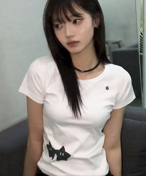 FUZZY SCAN（ファジスキャン）の「ボタンホールドハンドスタースリム半袖ブラック（Tシャツ/カットソー・レディース・ブラック・ONE SIZE）」の5枚目の写真