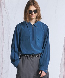 《UNISEX》Drapability Tencel Prime-Over Double Pocket Half-Zip Pullover Shirt/ドレーパリーテンセルプライムオーバーダブルポケットハーフジッププルオーバーシャツ【MAISON SPECIAL/メゾンスペシャル】