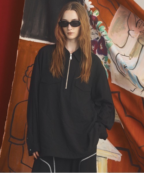 【新作】プレミアム涼き楽っく袖付きサイズＭ UNISEX》Drapability Tencel Prime-Over Double Pocket Half-Zip